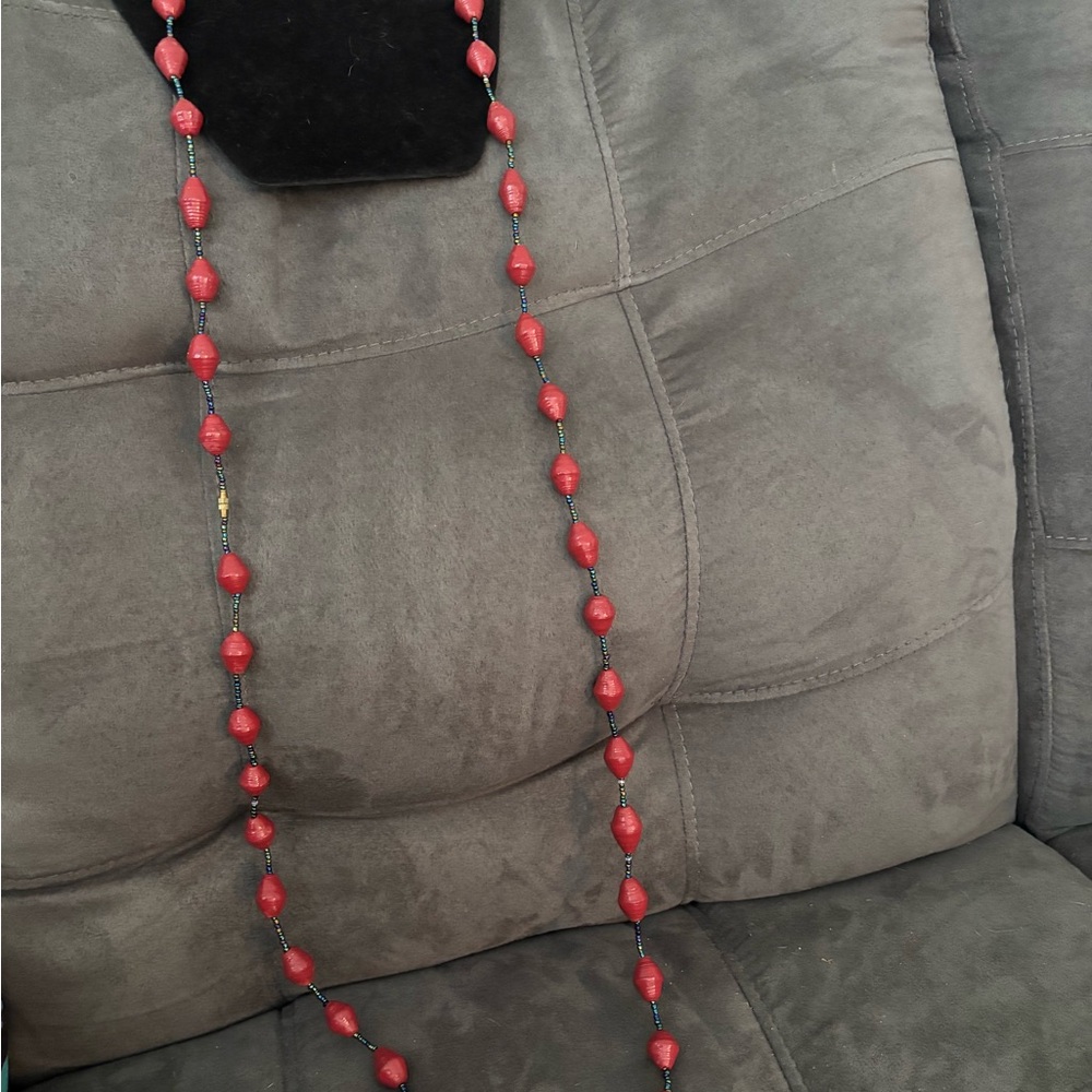 Elegant Red Beaded Necklace. New handmade in Rwanda